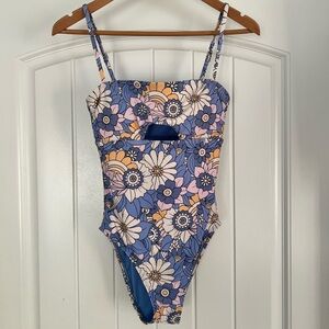VYB Vicious Young Babe Nordstrom Floral Retro Blue & Purple One Piece Swimsuit